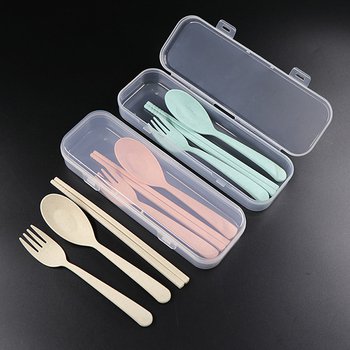 小麥桔梗餐具3件組-筷.叉.匙-附PP塑膠收納盒_2